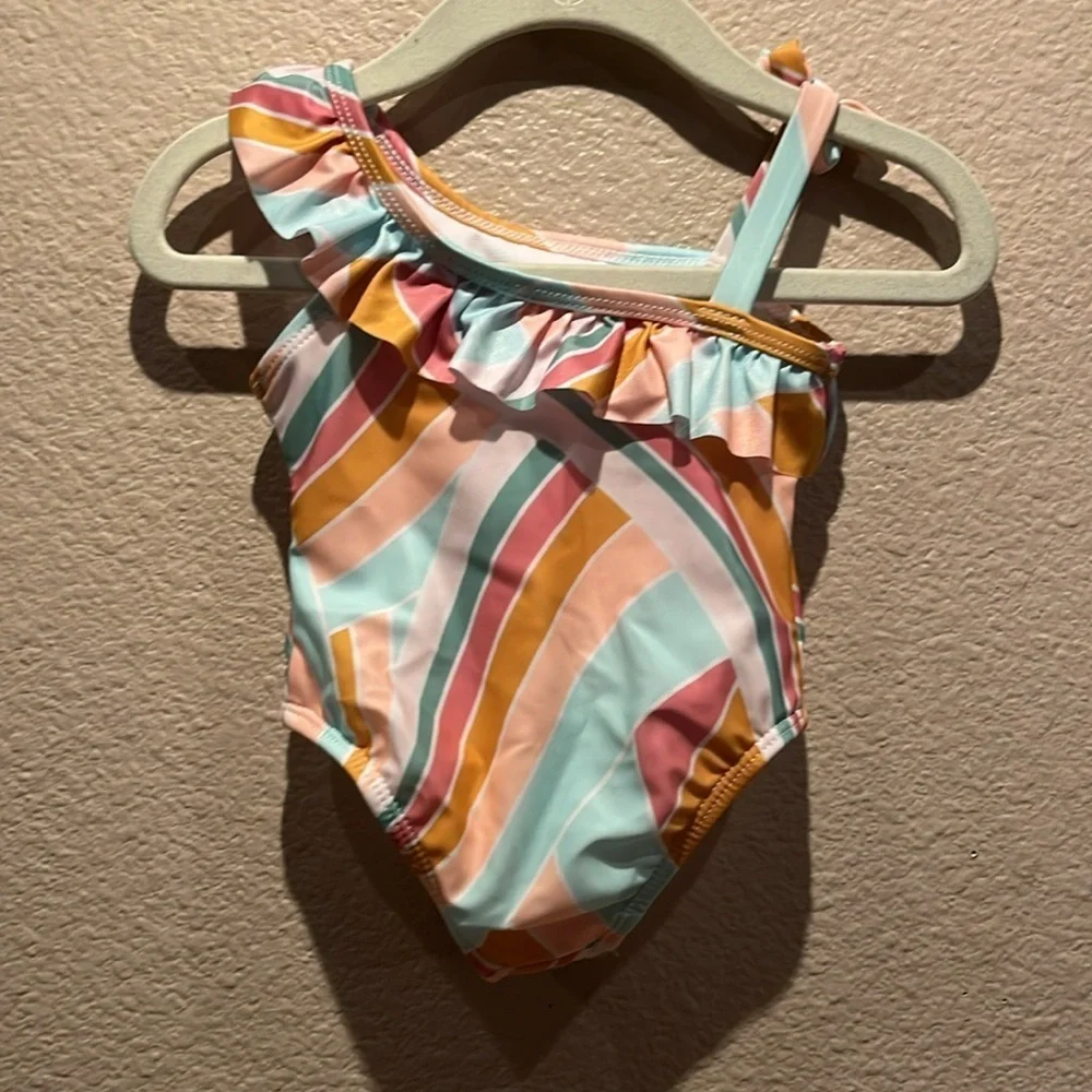 Wonder Nation Girls Neutral Mod One Piece Ruffle Swimsuit Size 12 Months